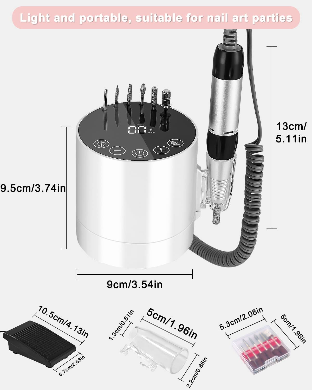 Elektrisk Nagelfil med fotpedal/ Digital Display 35000 RPM