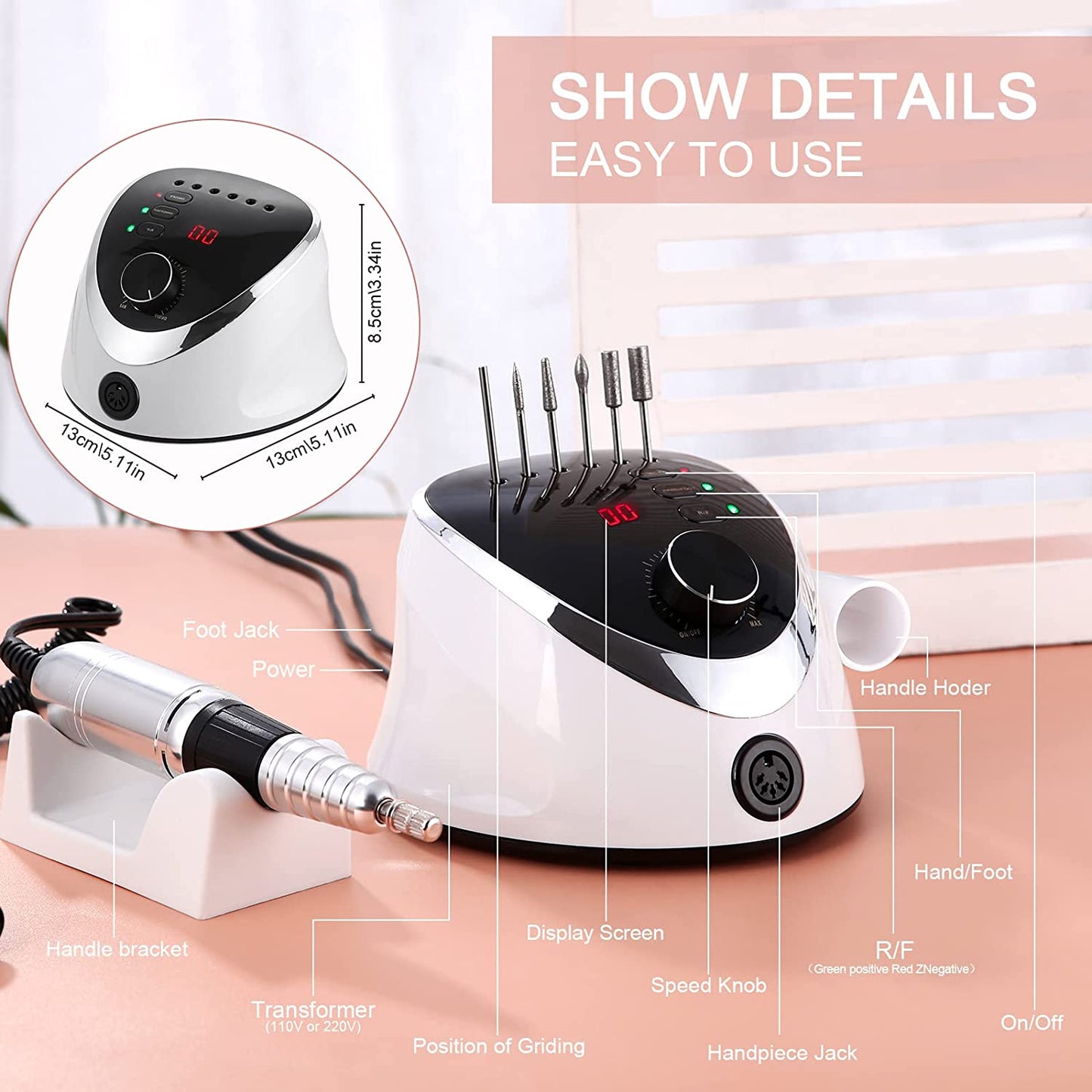 Elektrisk Nagelfil med fotpedal/ Digital Display 35000 RPM