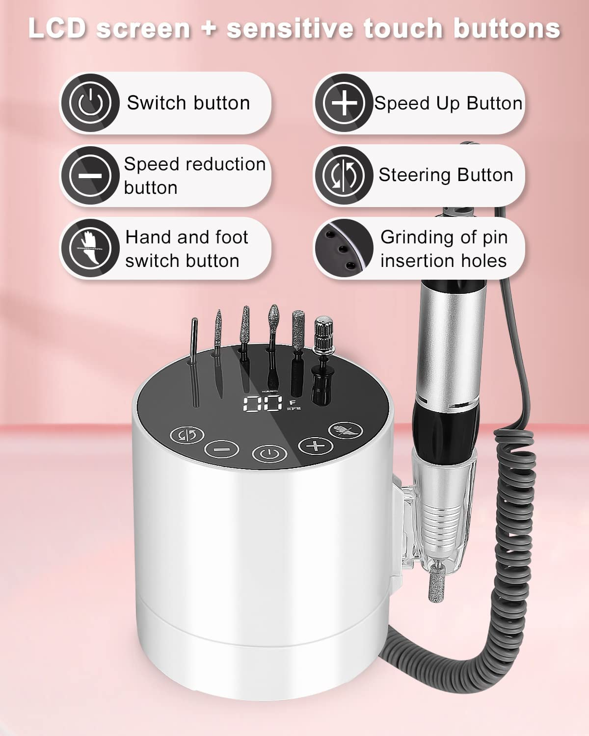 Elektrisk Nagelfil med fotpedal/ Digital Display 35000 RPM